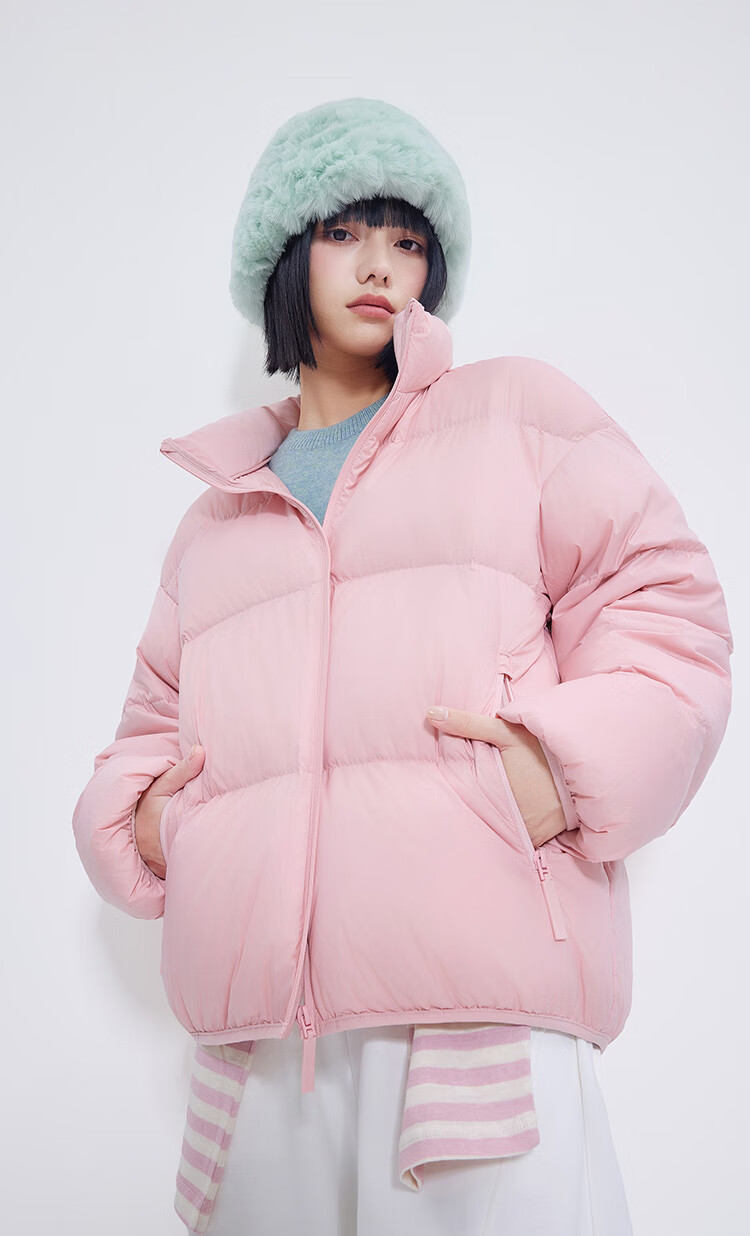 JD Original down Jacket for Women, Spring And Autumn Puffer Coat, New Year Battle Robe Outerwear, Stand-Up Collar Short Style, Cloud Purple Color, XL Size 20