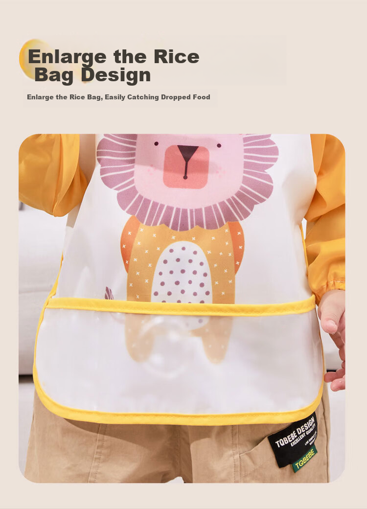Aibaoshi Children's Apron, Spring And Autumn Long-Sleeve Style, Baby Eating Bib, Anti-Splash Clothing, Reverse Wear Drawing Apron, Yellow, S222 6