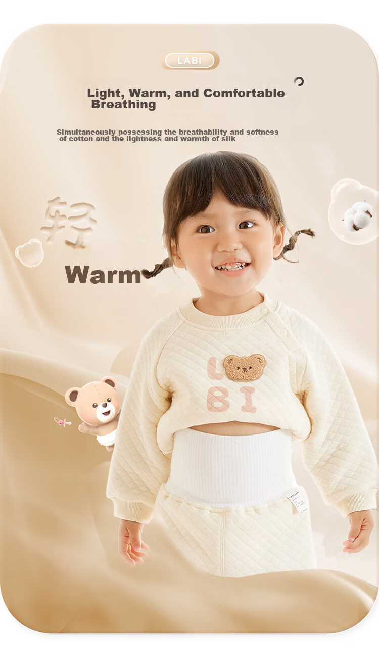 Labi Baby Toddler Baby Belly Protection Pants Autumn Winter Boys Girls Base Layer Sleep Pants Kids Thermal Pants 2-Pack Bear Pink Size 100 5