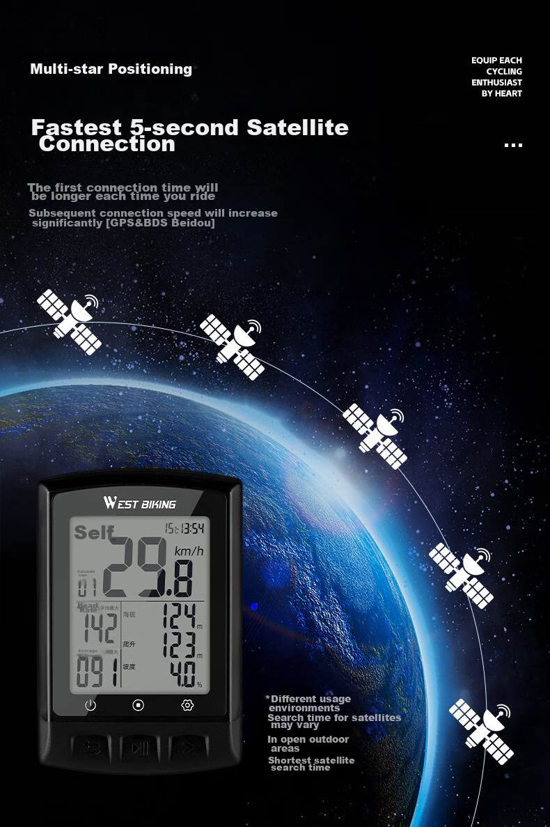 WestBiking Bicycle GPS Speedometer, Wireless Speed Measurement And Positioning, Odometer, Speed Recorder 5