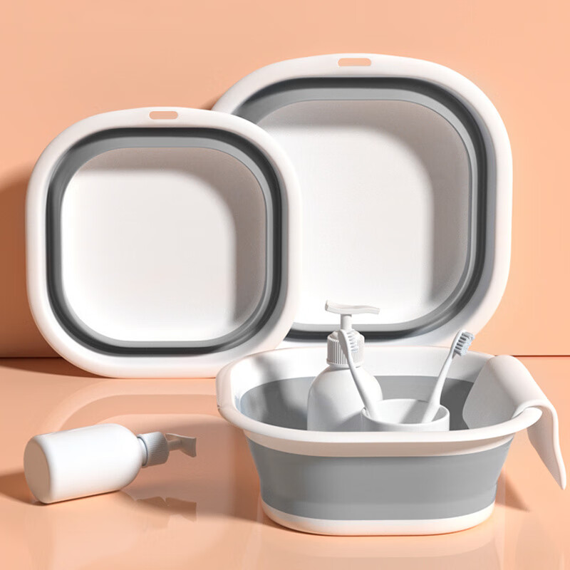 JAJALIN Foldable Basin, Portable Collapsible Washbasin, Travel Foot Soaking Bucket, Medium Size, Gray And White