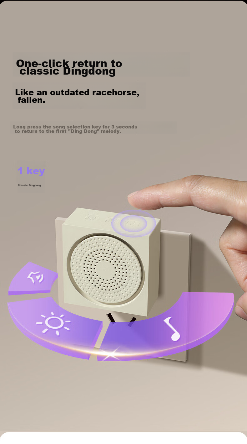 Advent Wireless Doorbell, Colorful Light-Up Self-Powered Home One-Key Silent Call Button, Cream Style 6