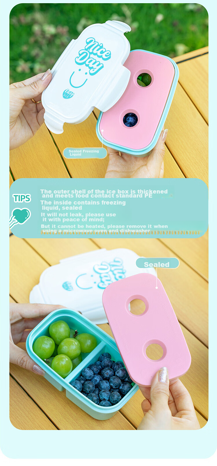 Easy Your Home Fruit Box with 2 Compartments, Food-Grade Insulated Lunch Box for Camping And Picnics, Small Lunch Container for Elementary Students 5