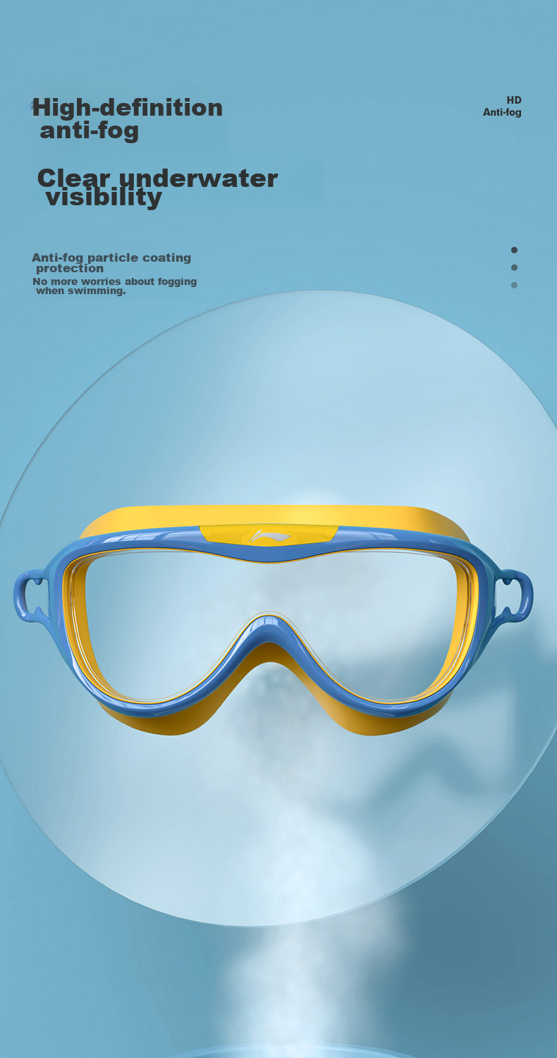 Li-Ning Children's Swimming Goggles for Boys And Girls, Large Frame Waterproof Anti-Fog Professional High-Definition Integrated Earplugs Diving Protective Goggles LSJT303-3 5