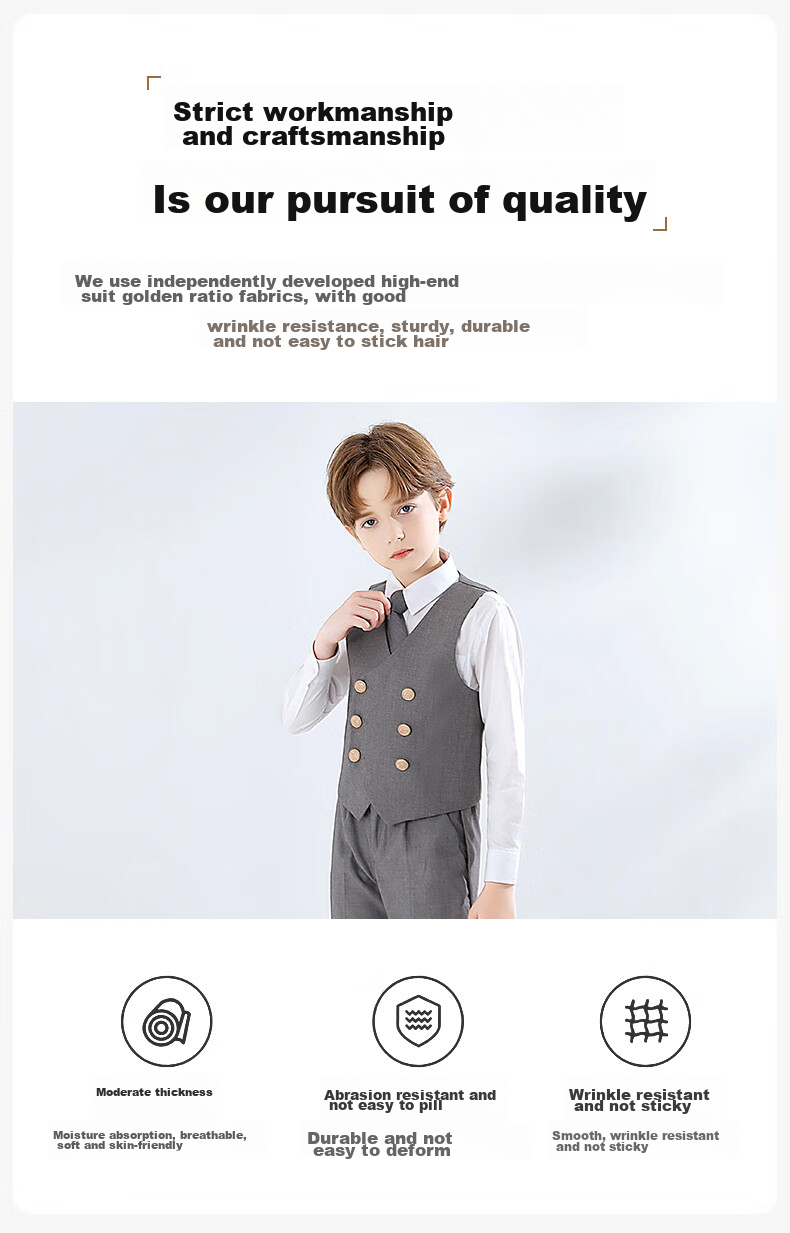 Yinuofang Children's Suit Vest Set Boys' Performance Outfit Gray Formal Wear High-End Gray: Vest Set 170CM 3