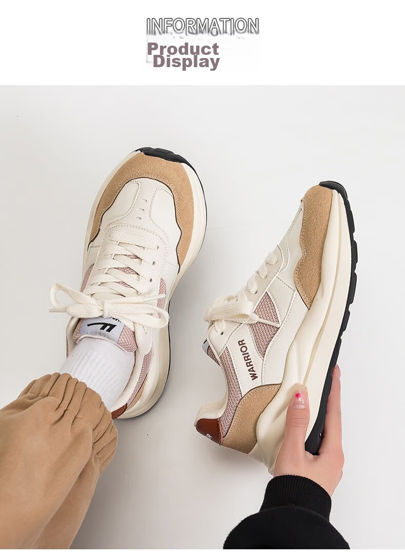 Huili Women's Sneakers, Thick-Soled Versatile Dad Shoes, Trendy Low-Top Casual Shoes for Women-0359 White-Gray 36 7