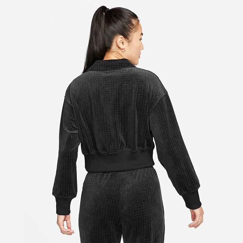 NIKE Women's Autumn And Winter Pullover, Short Fashionable Fleece-Lined Lapel Jacket, DV7815-010 Black XL