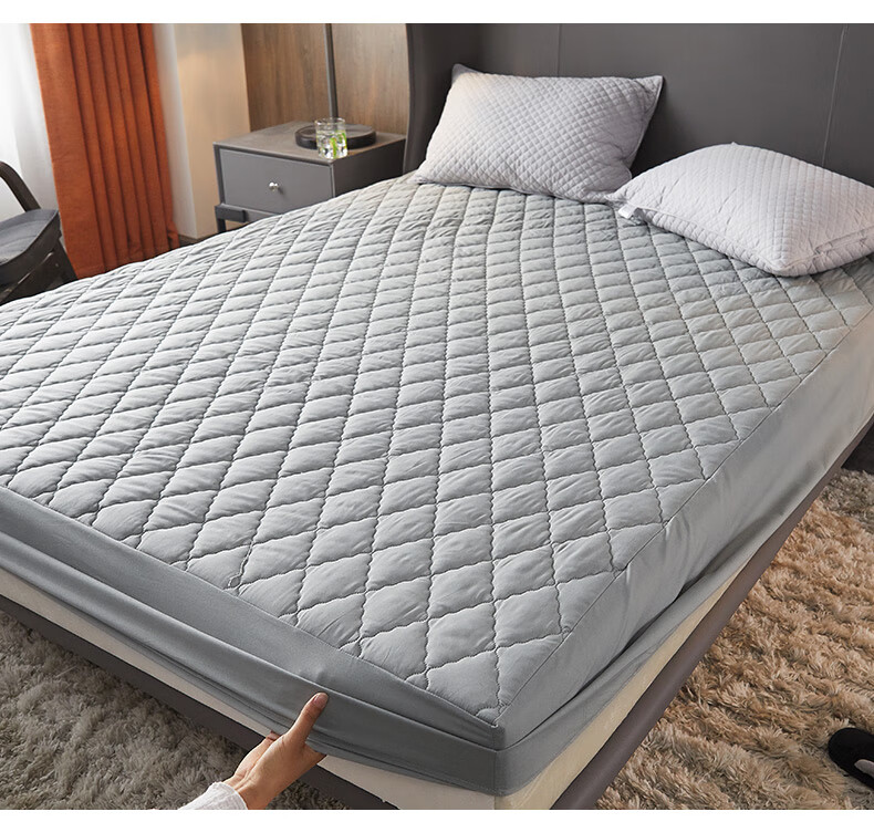 I-WILL Brushed Cotton Quilted Double Mattress Protector Single Piece Spiral Grid Waterproof Quilted Fitted Sheet Khaki 150x200cm 17