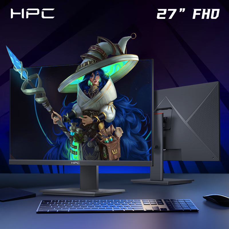 HPC 27-Inch FHD IPS High-Definition Computer Monitor, 100Hz Refresh Rate, 99% SRGB Wide Color Gamut, Wall-Mountable, Ultra-Thin Bezel, Home And Office Computer Display HH27FI