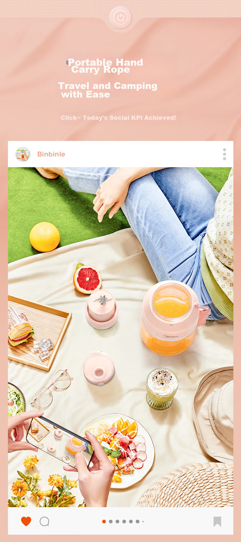 Midea Juicer Cup, Portable Home Juicing Machine, Orange Juice Maker, Food Processor, Blender Cup, Wireless Charging Juice Maker, Outdoor Portable Juice Cup MJ-LZ106 10