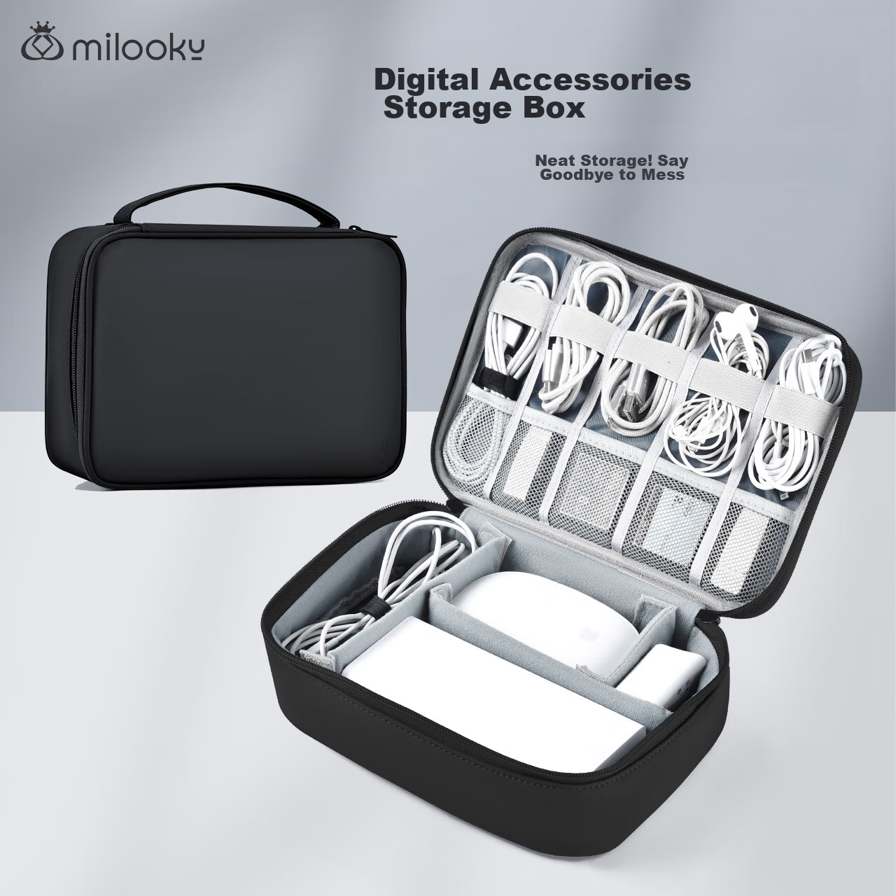 DiyiGongfang Large Capacity Laptop Power Cord Storage Pouch, Data Cable USB Drive Charger Mouse Earphone Multi-Functional Organizer Pouch Universal Apple Huawei Computer Accessory Storage Bag