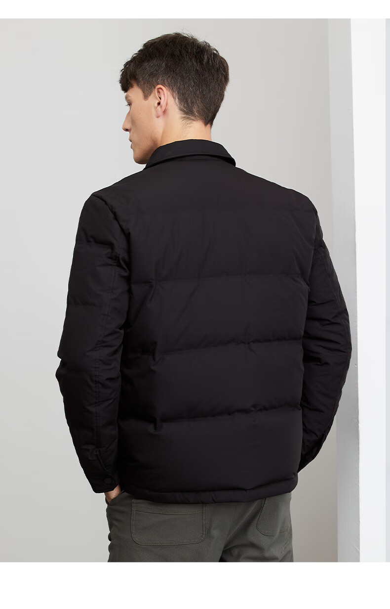 DANCING WOLVES [90% White Duck Down] Fashionable Lapel Pocket Workwear Style Jacket for Men, Thick down Coat, 001 Black, Size 165 9