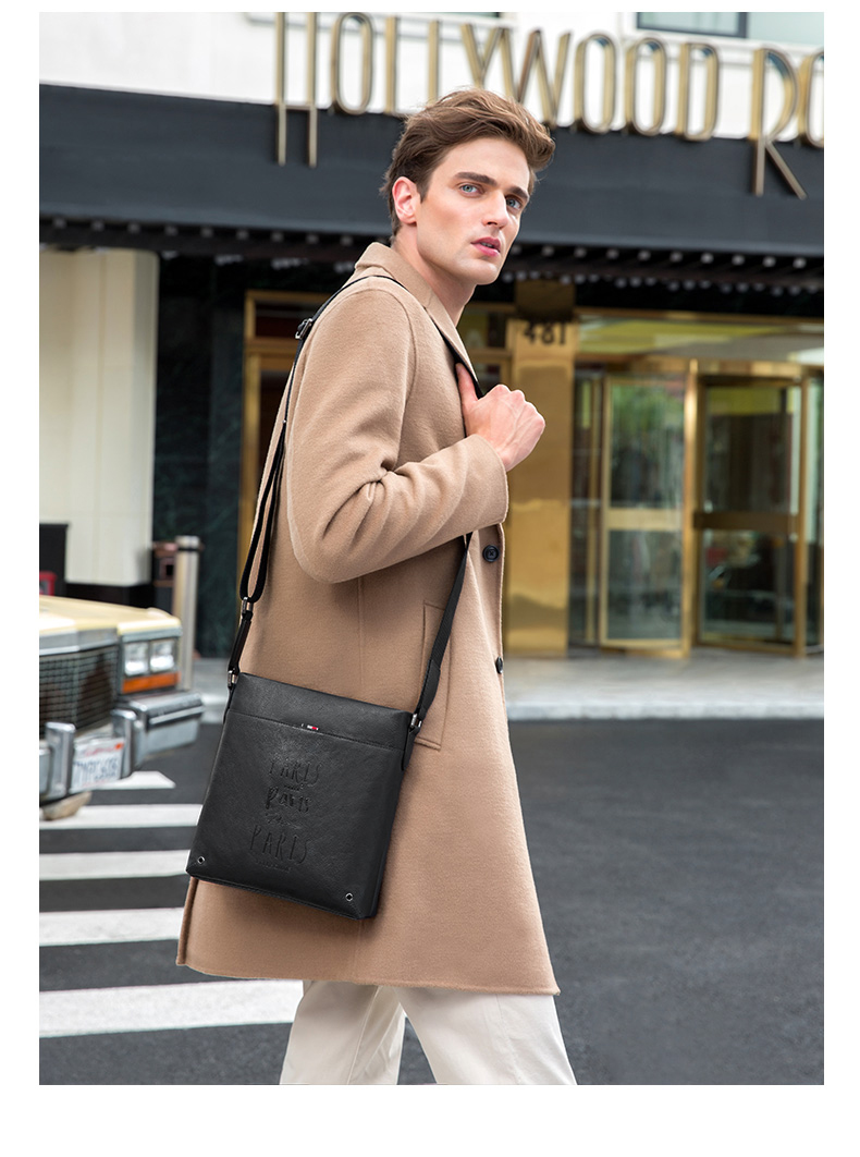 ELLE HOMME Business Men's Shoulder Bag, Top-Grain Leather Fashion Crossbody Bag, Large Capacity Vertical Men's Bag 01941 Black Birthday Gift for Boyfriend 1