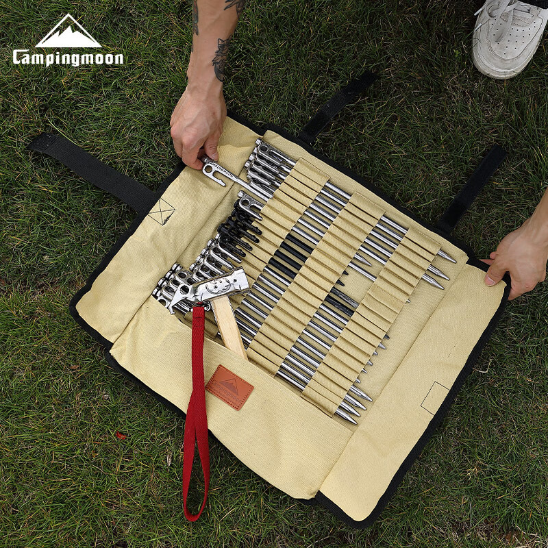 Campingmoon Ground Stake Bag for Tent Canopy, Thickened Canvas Portable Camping Storage Bag with Large Size Ground Stakes B-135