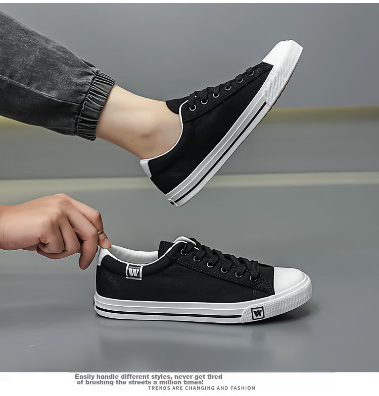Warrior Canvas Shoes for Men And Women, Versatile Lace-Up Classic Canvas Shoes, Wear-Resistant Low-Top Sneakers WXY709T Black 35 10