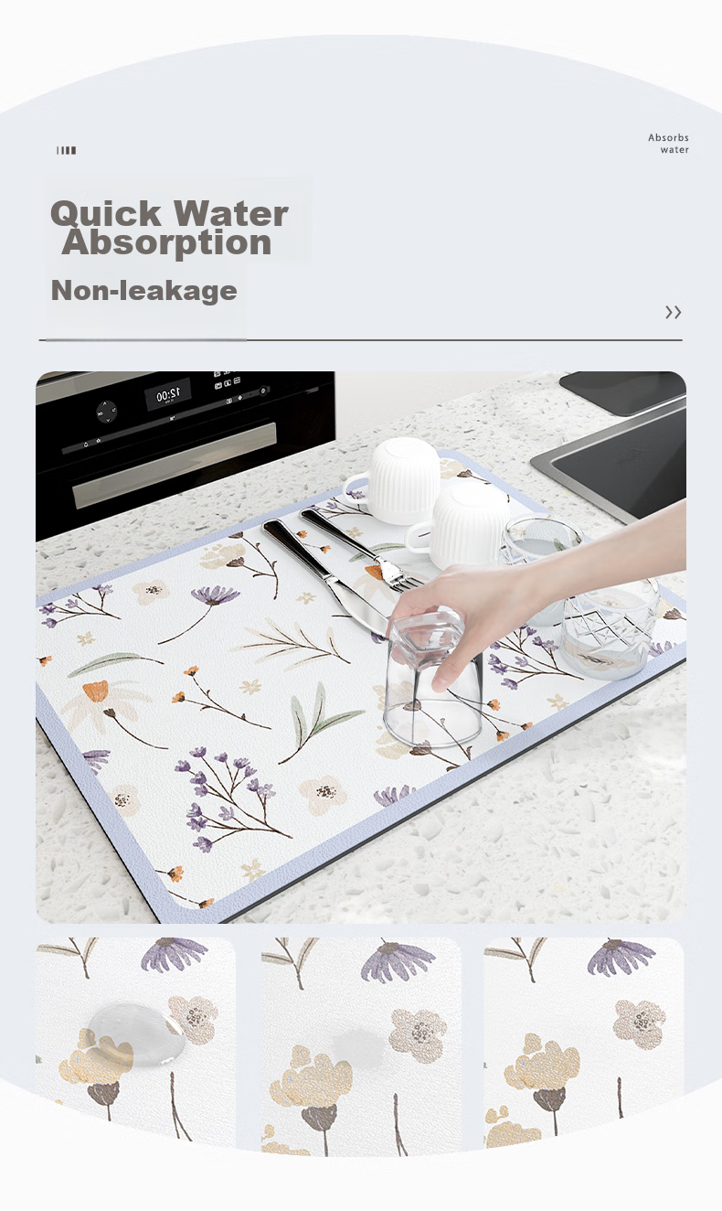Qiqijia Kitchen Countertop Draining Mat, Table Mat, Cup And Dish Drying Pad, Tea Tray Absorbent Coaster, Washable Heat-Resistant Pad 3