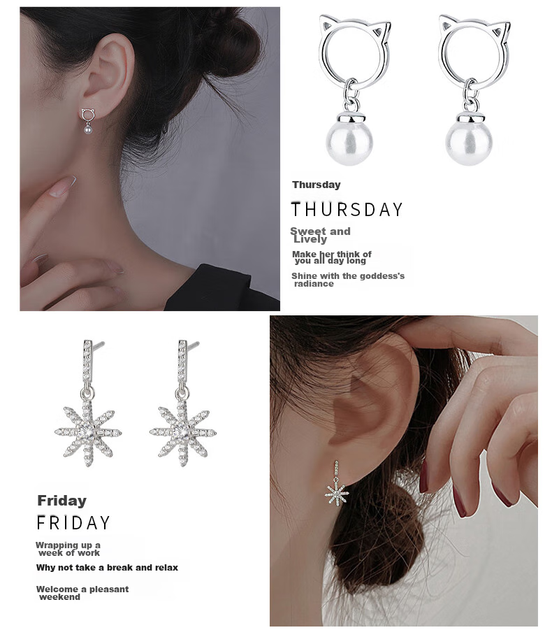 Dijing 999 Sterling Silver Earrings for Women, 2026 New Style Birthday Gift for Girlfriend, One-Week Stud Earrings, Ear Ornaments, Ear Drops 9