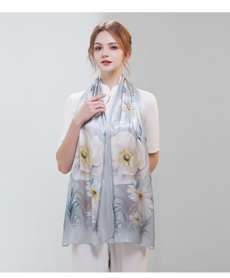 Hangsilu Silk Scarf for Women, Chinese Style Mulberry Silk Shawl Wrap, Elegant Practical Birthday Gift for Wife Or Mother 18