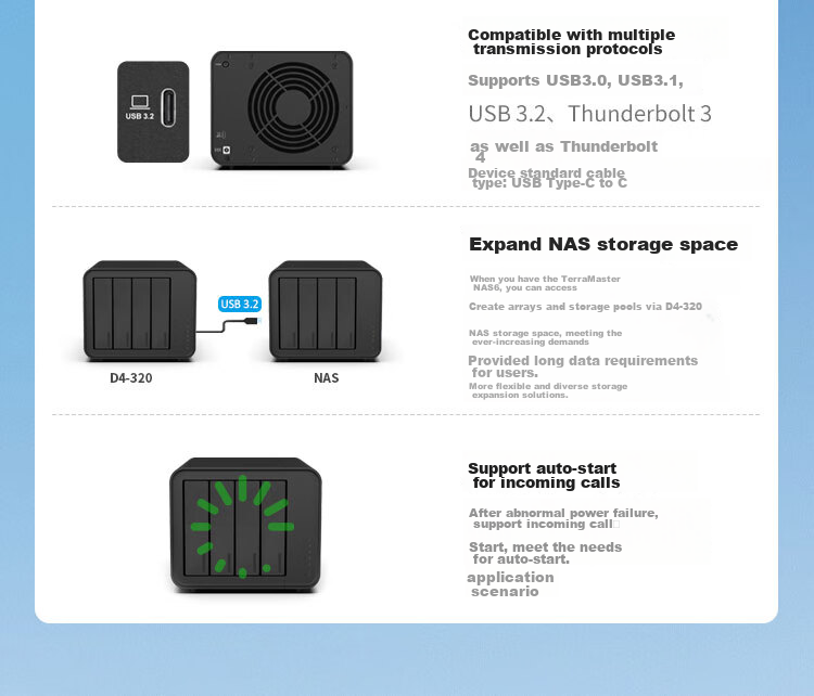 TERRA MASTER D4-320 Four-Bay Hard Drive Enclosure, High-Quality Multi-Bay Disk Bay (Type-C, USB3.2 10Gbps, Suitable for NAS Expansion Storage) 11