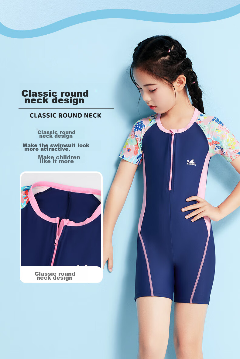 YINGFA Children's Swimsuit, Girls' One-Piece Swimwear for Big, Medium And Small Kids, Comfortable Quick-Dry Short Sleeve Swimsuit with Boyshorts, Suitable for Students, Hot Springs, Surfing And Swimming 7