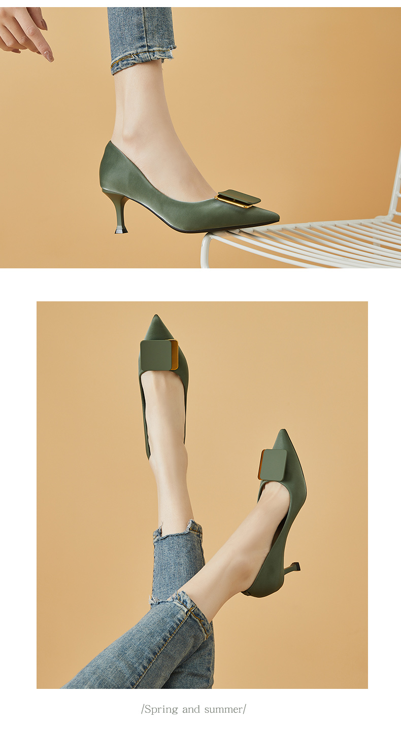 DAPHNE Women's High Heels, Fashionable Elegant Pointed Toe Stilettos, Slip-On Dress Shoes, Women's Footwear 4622101040, Green, Size 36 10