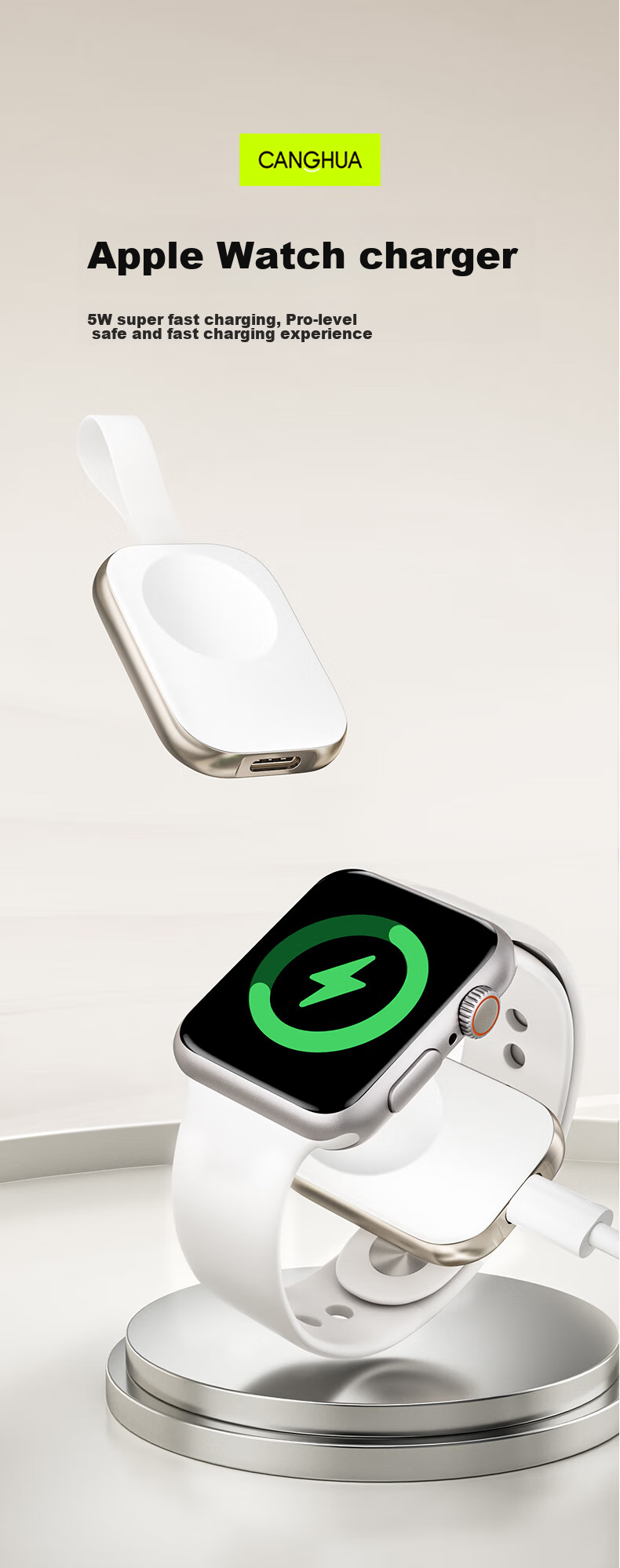 CangHua Compatible with Apple Watch Charger, Magnetic Fast Charging Cable for IWatch S12/S11/10/9/8/7/6/SE/Ultra4/3, Portable Charging Dock 2