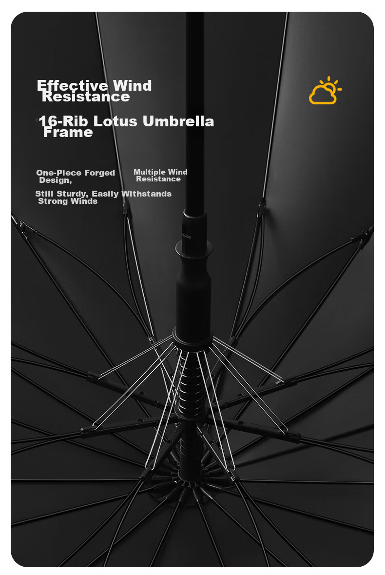 MAYDU 16K Lotus Bone Umbrella, Long Handle, Enlarged Double-Person Umbrella, Black Rubber Sun Protection Umbrella, 560 Grams, M1609 Blue 6