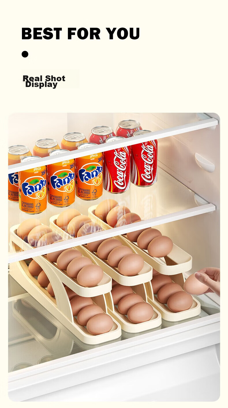 Jingmao Egg Storage Box, Refrigerator Side Door Organizer, Food-Grade Egg Rack, Automatic Rolling Egg Container, Fresh-Keeping Box 9
