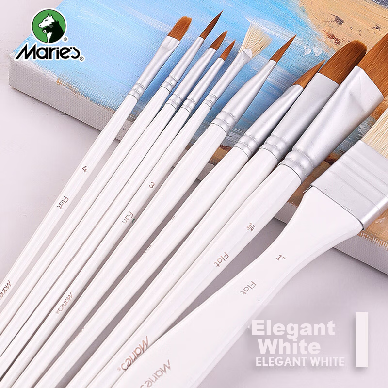 Marie's Gouache Paint Brush Set, 10-Piece Brush Set Including Line Drawing Pens, Round Tip Pens, Flat Tip Pens, And Flat Brush Set, Student Exam Children's Art Drawing Pen Set G1811 Sketching, Marker Drawing