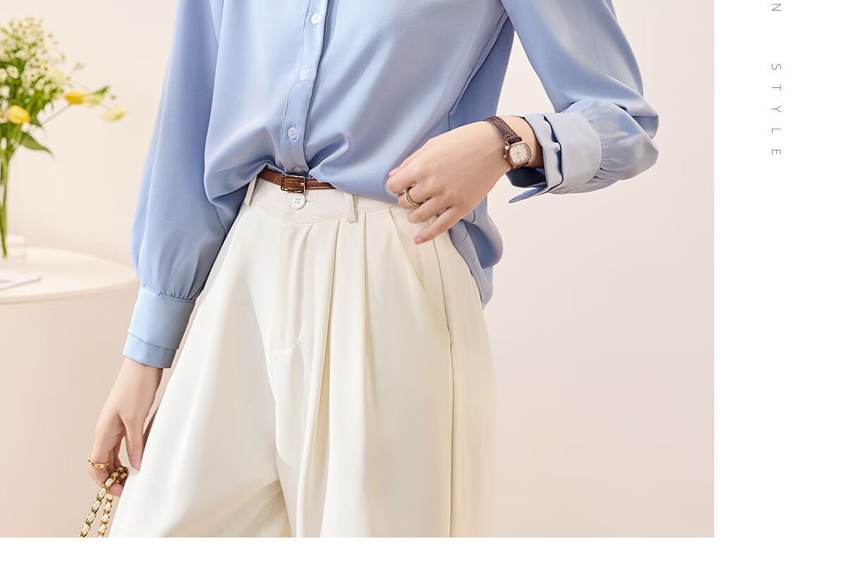Chushen Long-Sleeve Satin Blouse for Women, Stylish Professional Commute Casual White Shirt S43S002 Size M 13
