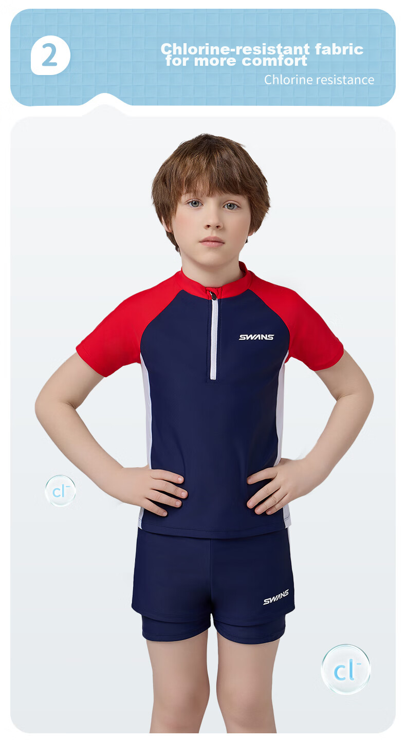 SWANS Children's Two-Piece Swimsuit for Boys, Sun Protection Quick-Dry Sports Swimwear for Older Boys 268 Navy Blue 140 6