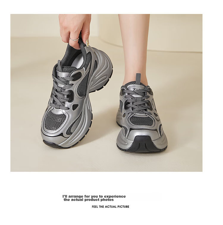 ZHR Dad Shoes for Women, Retro Thick-Soled Casual Shoes, Comfortable Mesh Breathable Sports Shoes for Women, JT07, Silver Gray, Size 37 29