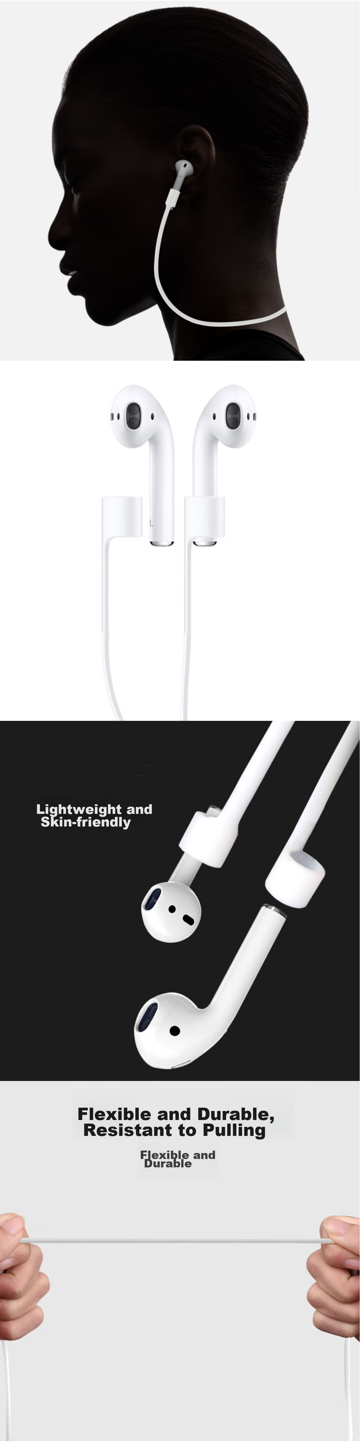 ESCASE AirPods 3/pro/2/1 Earphone Anti-Loss Strap, True Wireless Bluetooth Earphone Rear Wrap Neck Strap, Universal for Apple Huawei Honor And Other Wireless Bluetooth Earphones, White 1