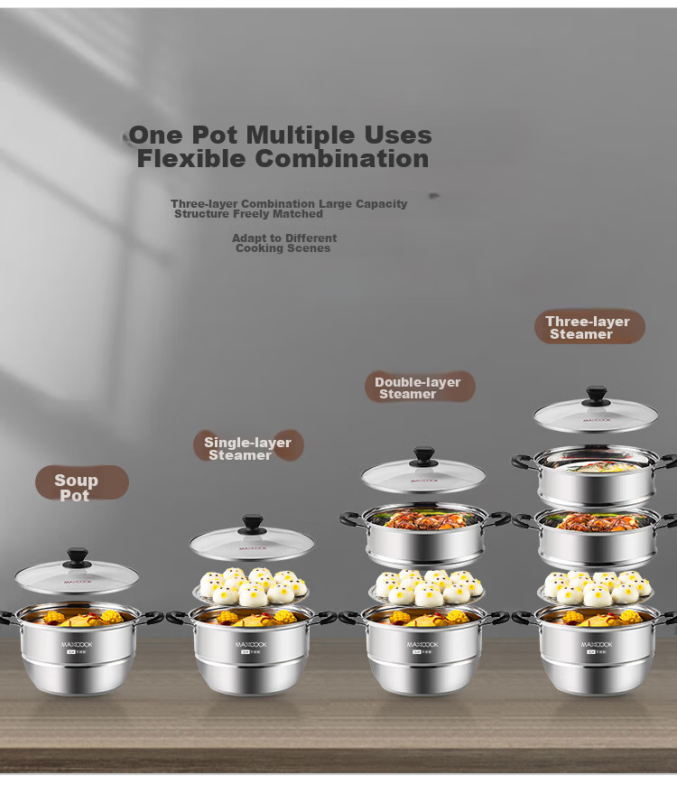 MAXCOOK 304 Stainless Steel Steamer Pot, 26CM Three-Layer Composite Bottom, Compatible with Gas Stove And Induction Cooker 6