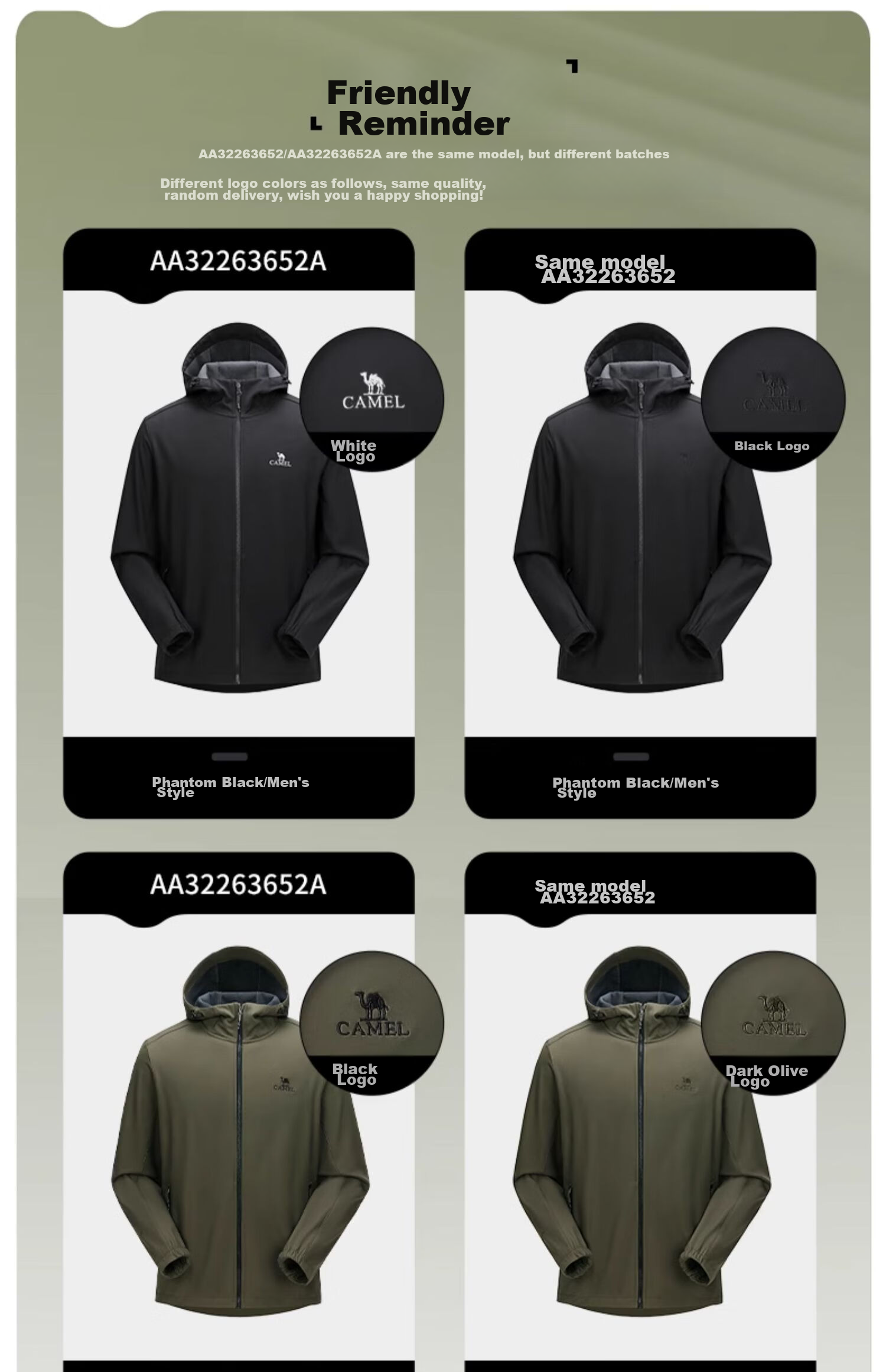 CAMEL Outdoor Soft Shell Jacket for Couples, Waterproof And Windproof, Fleece-Lined Hooded Coat, Trendy AA32263652A 1