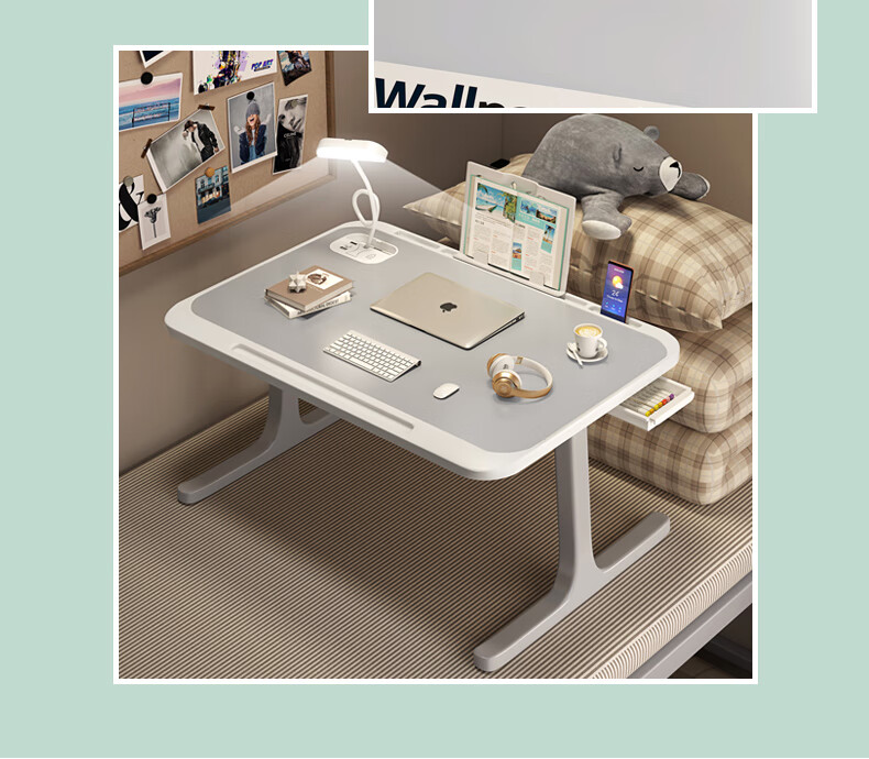 XIAOJIANGCAI Multifunctional Small Table Bedside Desk Computer Desk Bedside Study Table Folding Table T-Shaped Legs Thickened And Reinforced 3