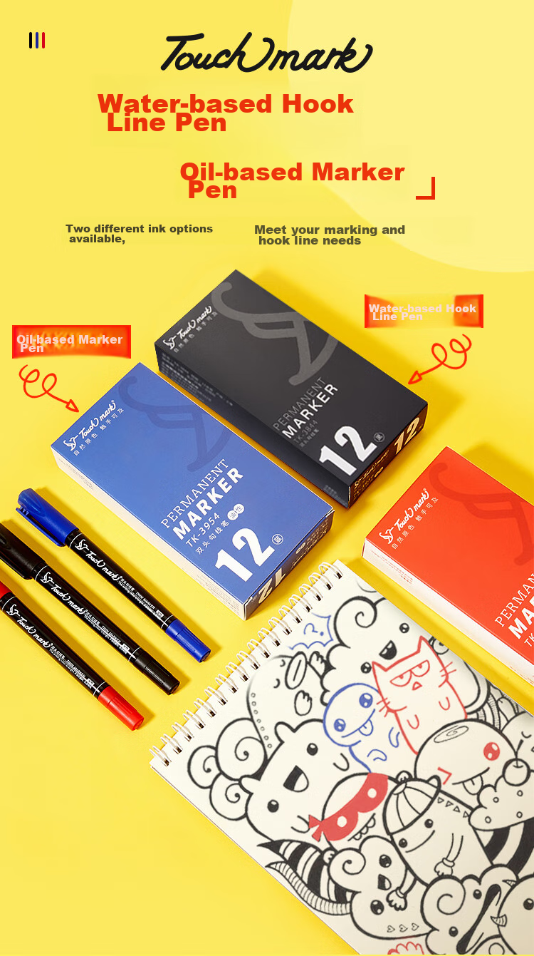 Touch Mark [Super Popular] Dual-Tip Permanent Marker Pen, Black, Waterproof, Quick-Drying, for Children's Drawing And Student Art, 12 Pcs 1