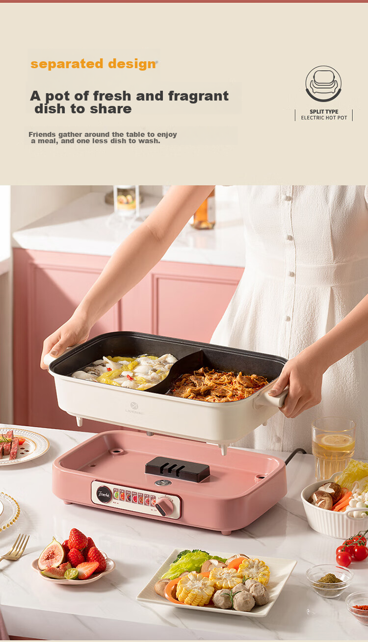 Liven Dual-Sided Electric Hot Pot, Multi-Functional Cooking Pot for Electric Stove, Large Capacity 7-Liter Detachable Electric Hot Pot for Home Use DHG-700BY 12