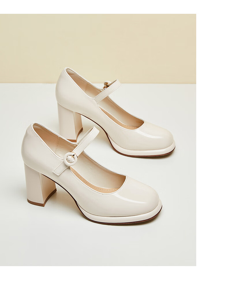 DAPHNE French Chunky Heel Mary Jane Women's Shoes, Square Toe Elegant High Heel, Ankle Strap Pumps, 4623101161, Black, Size 36 14