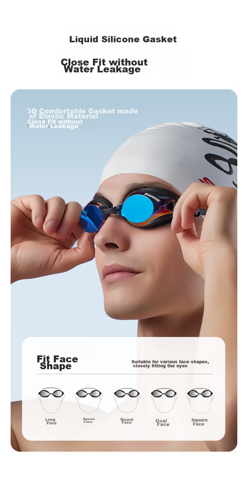 SWANS Swimming Goggles, Imported from Japan, Waterproof And Anti-Fog, High Definition Clear Lens, Large Frame for Adults, Professional Diving, SW45-7 White And Black 7
