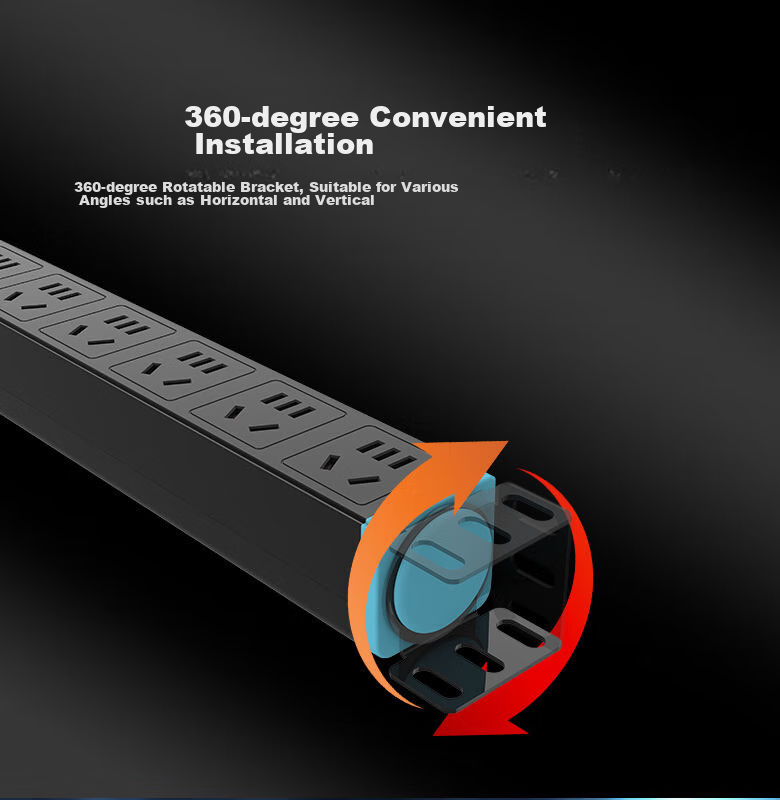 Kyfen PDU Cabinet Socket, 8-Outlet Master Control, 10A, 3 Meters, Lightning Protection, 1.5mm Flat Cable Diameter, 42mm Large Spacing, 360° Rotating Bracket, High-Power Socket 5