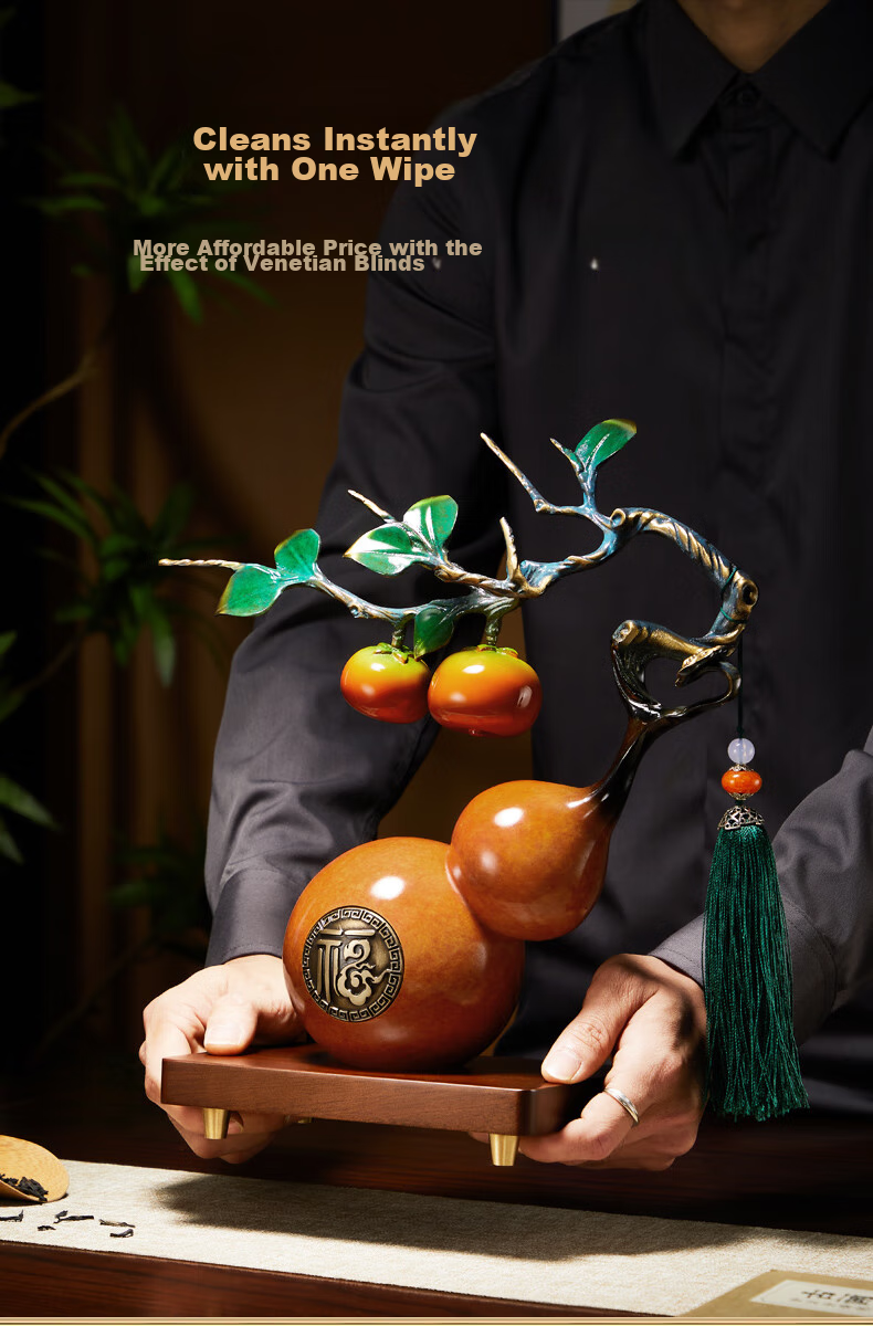 Nuoshiman Persimmon-Shaped Copper Gourd Ornament for Office, TV Cabinet Decoration, Living Room, Housewarming Gift, Moving Present, Business Opening 4
