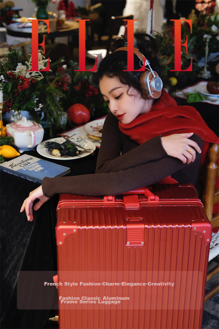 ELLE French Brand Suitcase, 22-Inch Aluminum Frame, Stylish Trolley Case with Spinner Wheels, TSA Combination Lock, Wear-Resistant Password Lock 1
