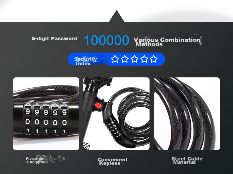 Bicycle Lock, Anti-Theft Password Lock, Steel Wire Lock, Helmet Lock, Cycling Accessories, Portable 4-Digit Combination Lock, Ring Combination Lock - 1.2 Meters 6