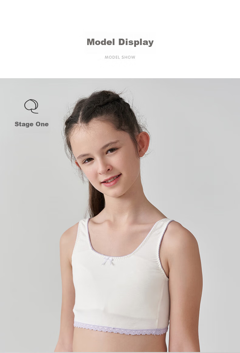 Aimer Junior First Stage Student Milk Skin Vest, Girls' Puberty Vest-Style Underwear Bra, First Stage Off-White, Size 170 11
