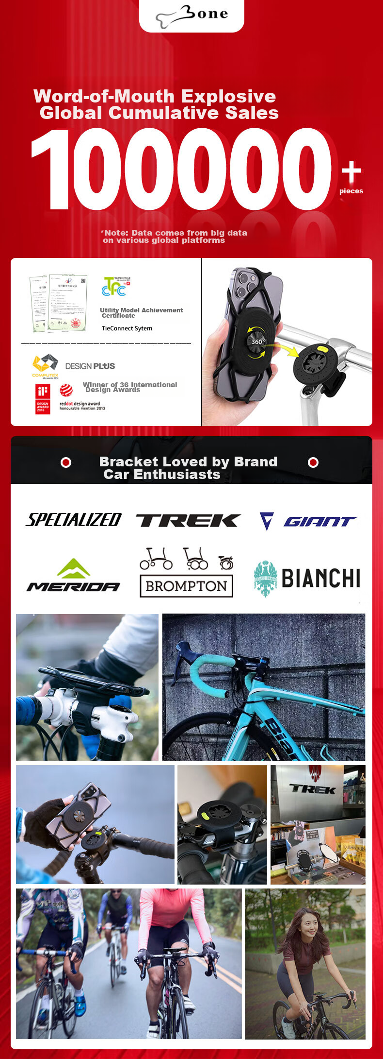 Bone Road Bike Phone Mount, Silicone Shock-Absorbing Quick-Release Cycling Phone Holder, Compatible with Garmin Bike Computer 1