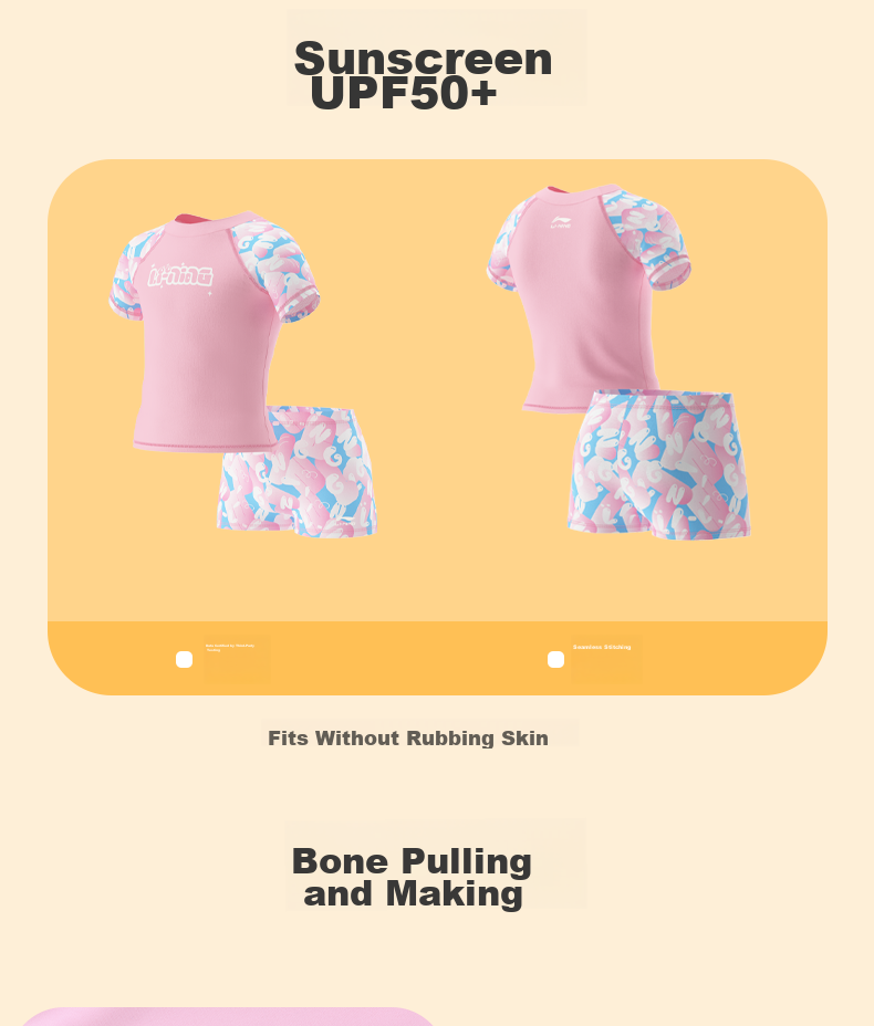 Li-Ning Children's Swimsuit, Girls' Two-Piece Surfing Suit, Comfortable And Breathable, for Beach And Hot Springs, Swimwear 716, Pink, Size 130 16