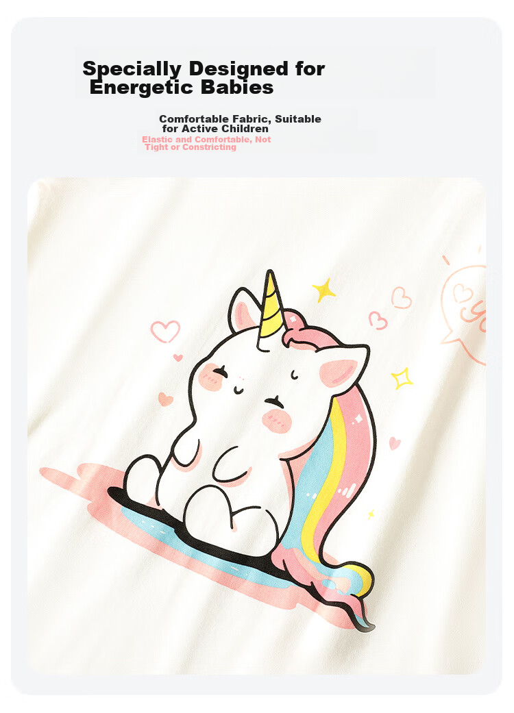 MiiOW Children's Pajama Set, Summer Thin Air Conditioning Wear, Girls' Home Wear for Older Kids, Rainbow Horse Pattern, Size 170 3