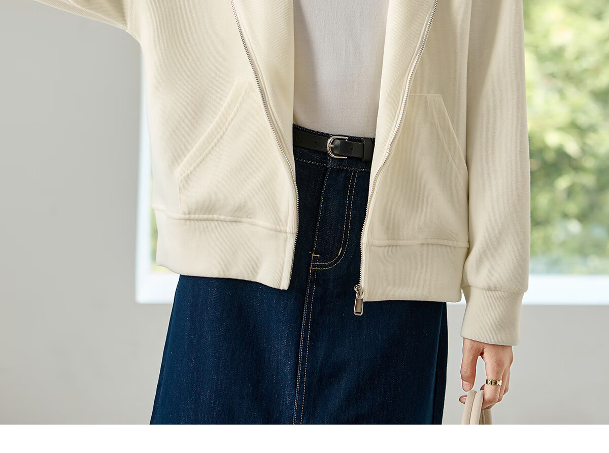 Chushen Spring and Autumn Casual Short Jacket Women Zipper Design Hooded Pocket Sweatshirt Loose Top S143U1003 4