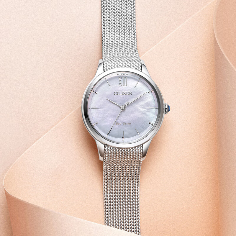 CITIZEN Watch for Women, Japanese And Korean Style L Series Eco-Drive Mother-Of Steel Strap Student Gift for Girlfriend EM0810-84D